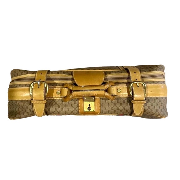 GUCCI GG Leather Coated Canvas Carry-On Travel Bag Sherry Line Stripes Suitcase - Picture 10 of 16